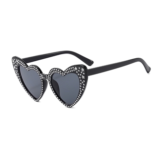 Hjertesolbriller med rhinestones - Sort